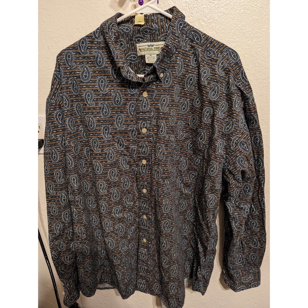 Natural Issue Long Sleeve Button Down Hawaiian Palm Leaf Shirt Men’s Size XL